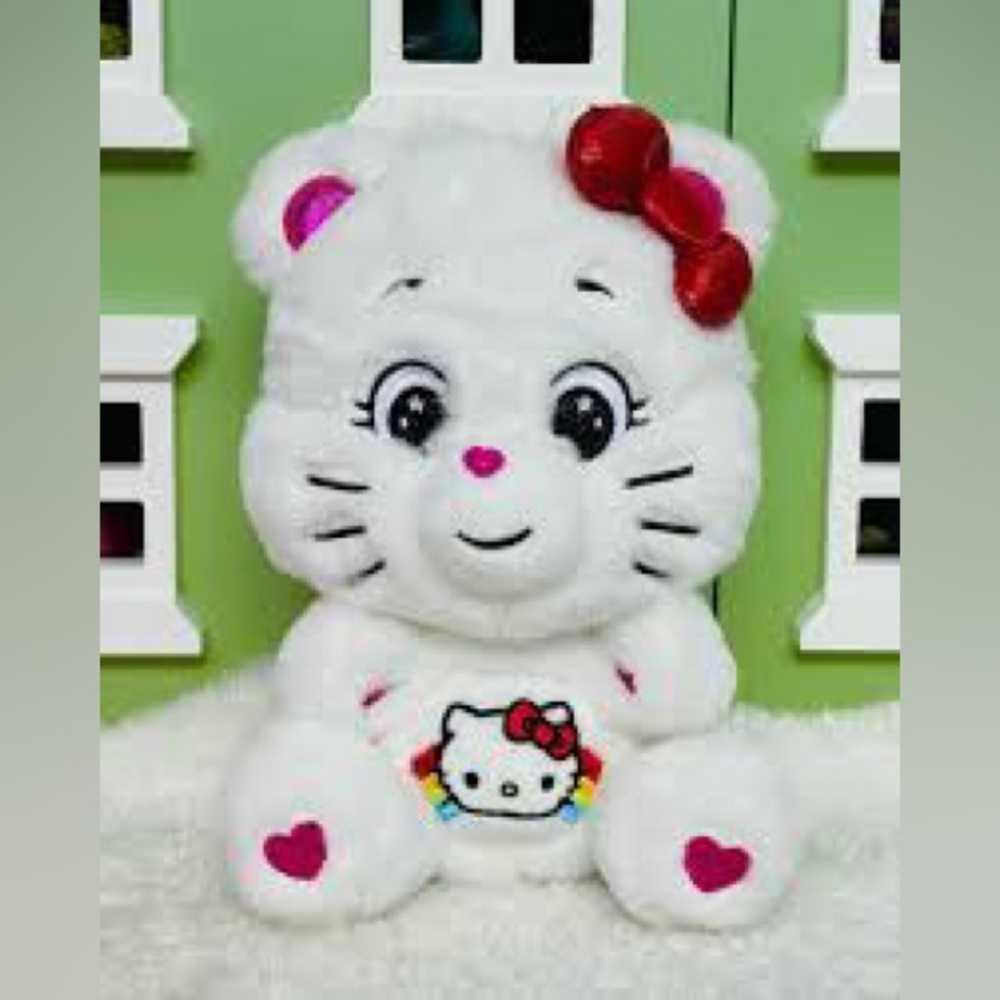 Care Bears x Hello Kitty  Cheer Bear dressed as Hello Kitty Plush Rainbow Badge